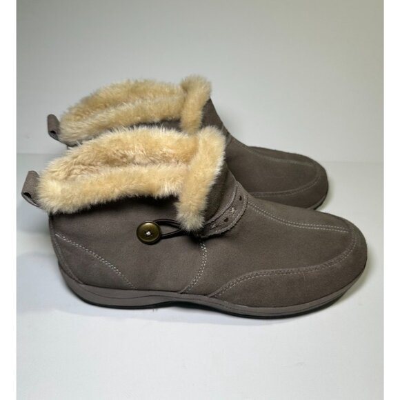 Easy Spirit Women’s Winter Booties Gray Suede Fur Lined Ankle Boots Size 10 - Picture 1 of 9